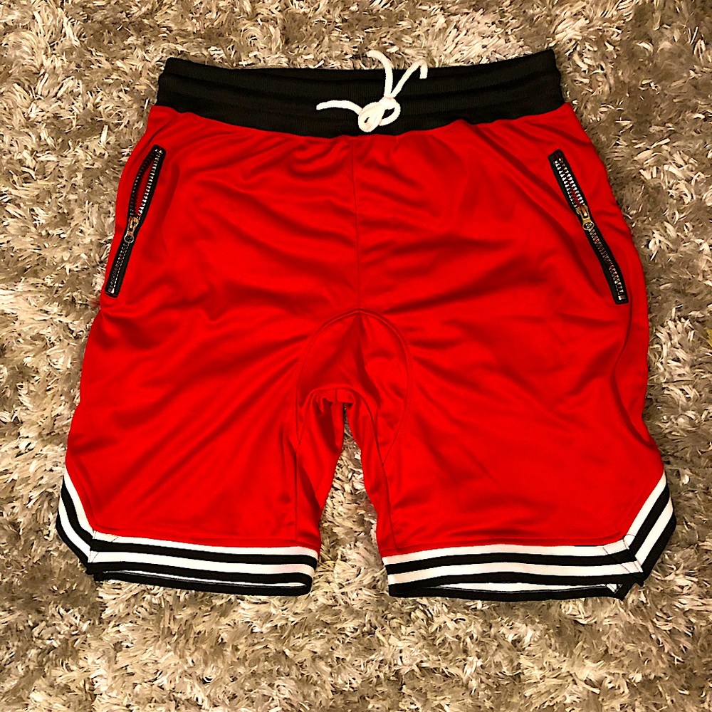 Retro Basketball Shorts Red Vintage Trim